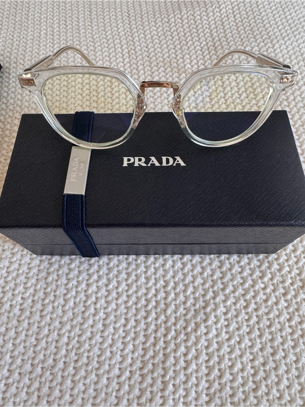 Prada Clear Frame Unisex Glasses with Gold Bridge